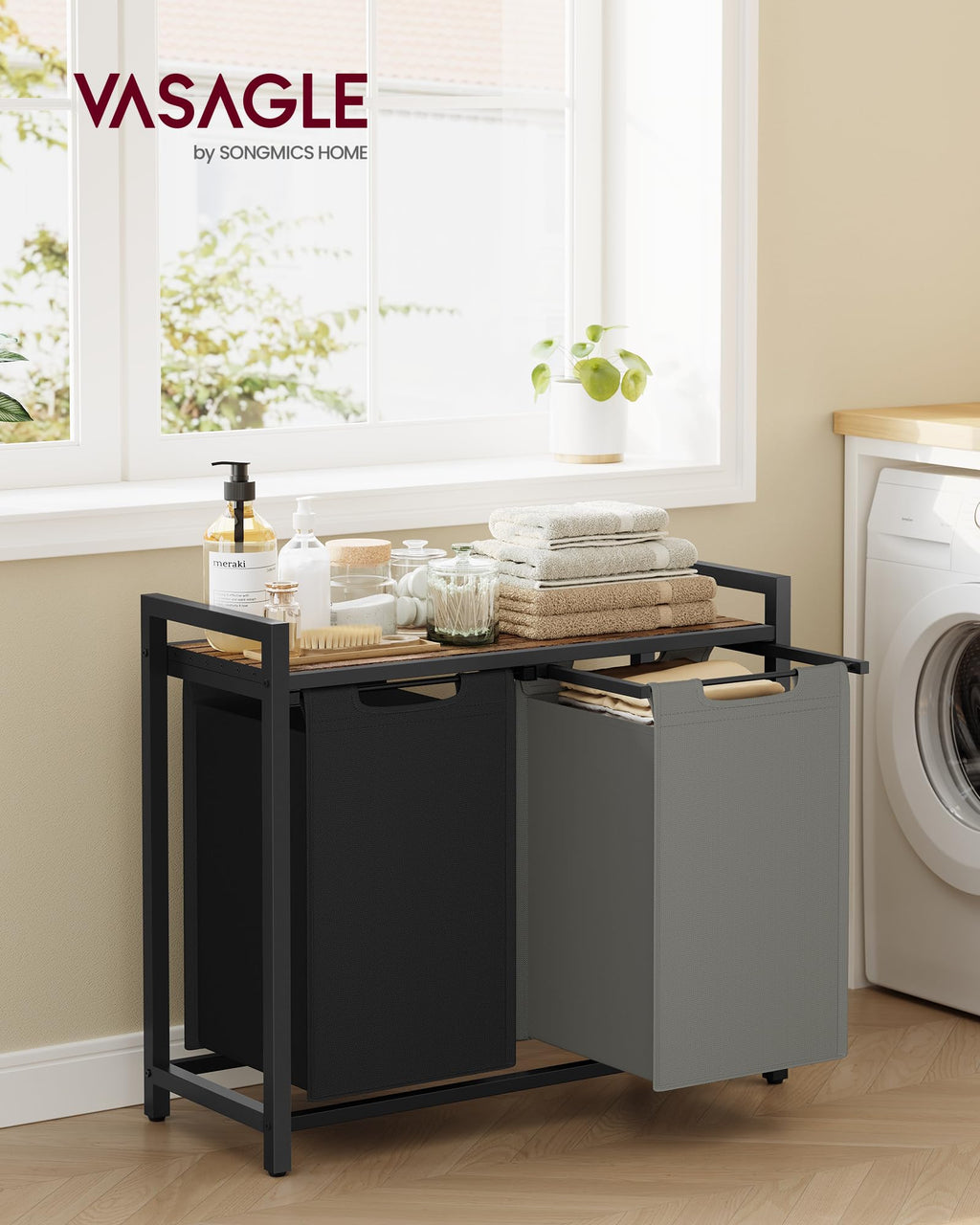 Laundry Basket with Removable Bag, Shelf & Metal Frame