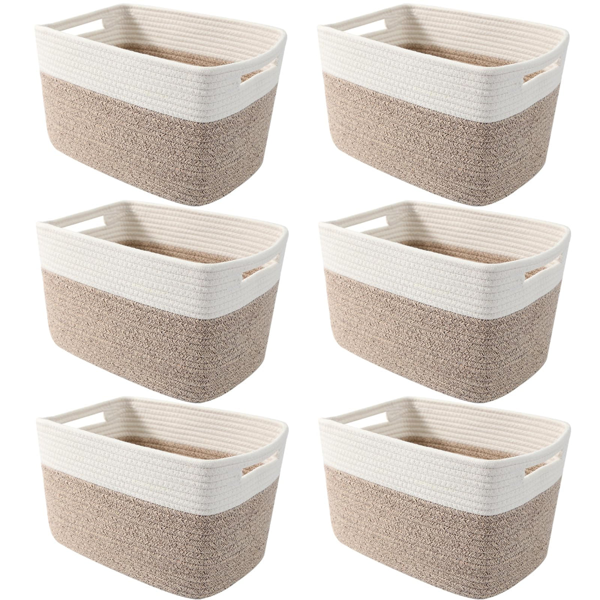 Woven Cotton Rope Storage Baskets with Handles for Shelves