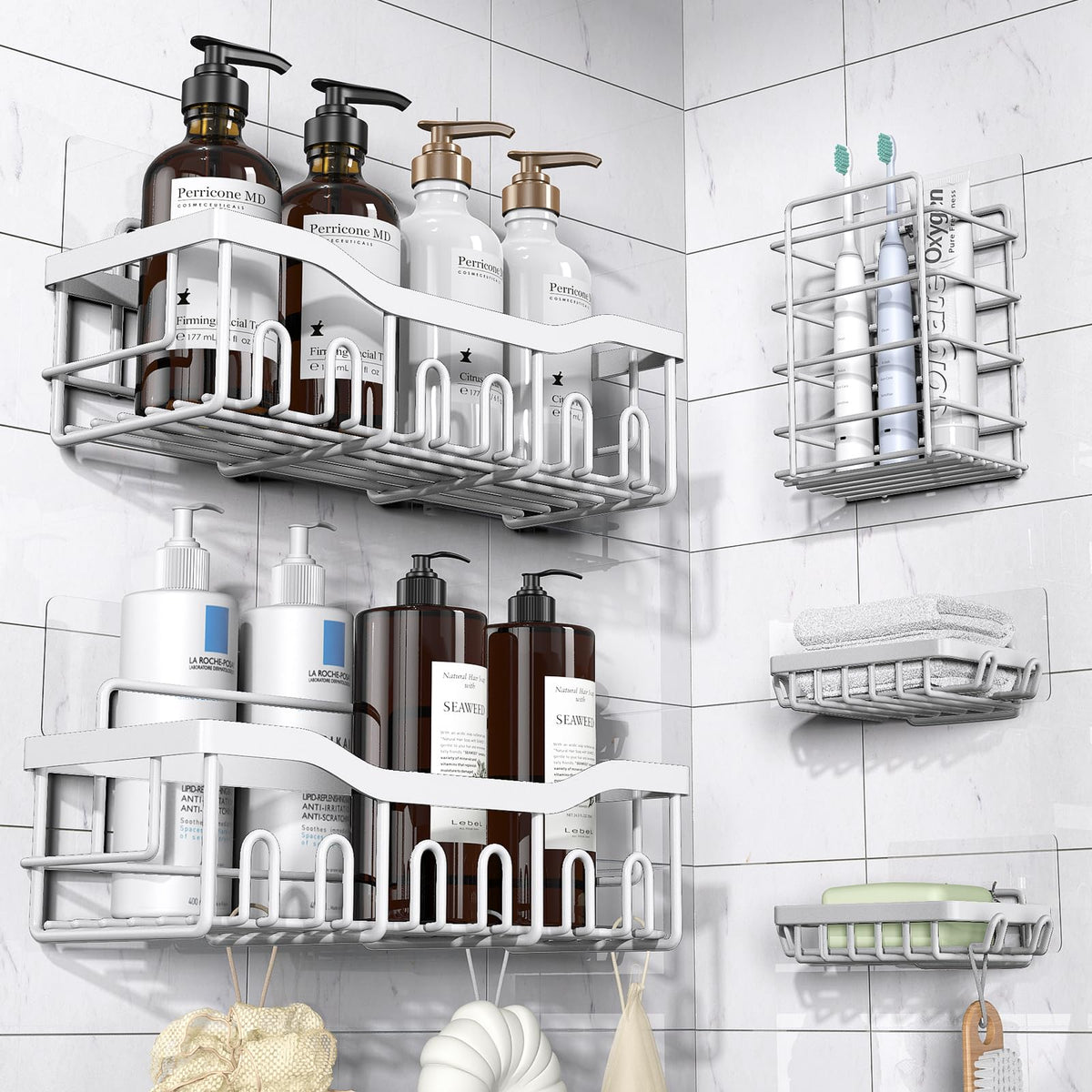 5-Pack Rustproof Stainless Steel Adhesive Shower Caddies