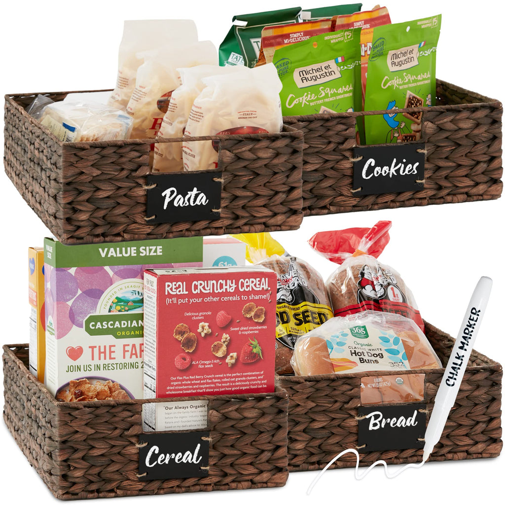 Best Choice Products Set of Woven Water Hyacinth Pantry Baskets w/Chalkboard Label, Chalk Marker