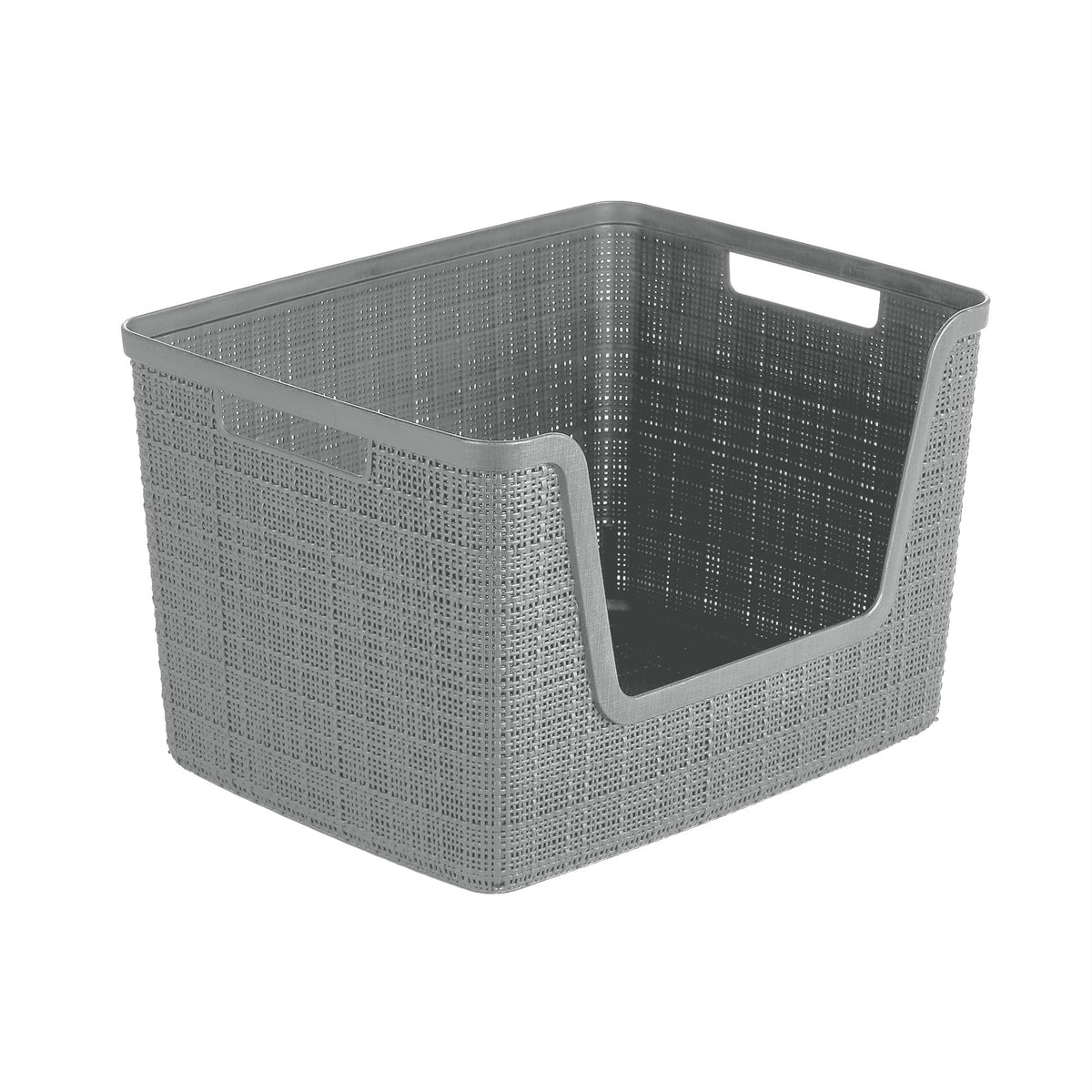 Curver Jute Decorative Plastic Organization and Storage Basket Perfect Bins for Home Office, Closet Shelves, Kitchen Pantry and All Bedroom Essentials