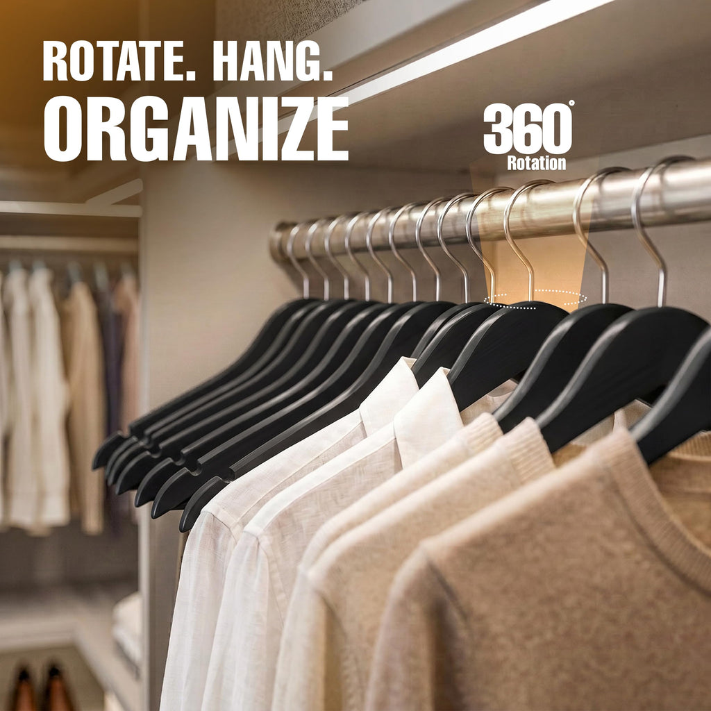 Premium Wooden Hangers with 360° Rotating Hooks
