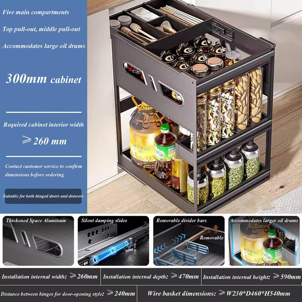 XBTGS 3 Tier Black Pull Out Cabinet Orga with Dividers - MultiUse Slide Out Storage Container for Kitchen, Pantry, Cupboard Bins, Ba，，