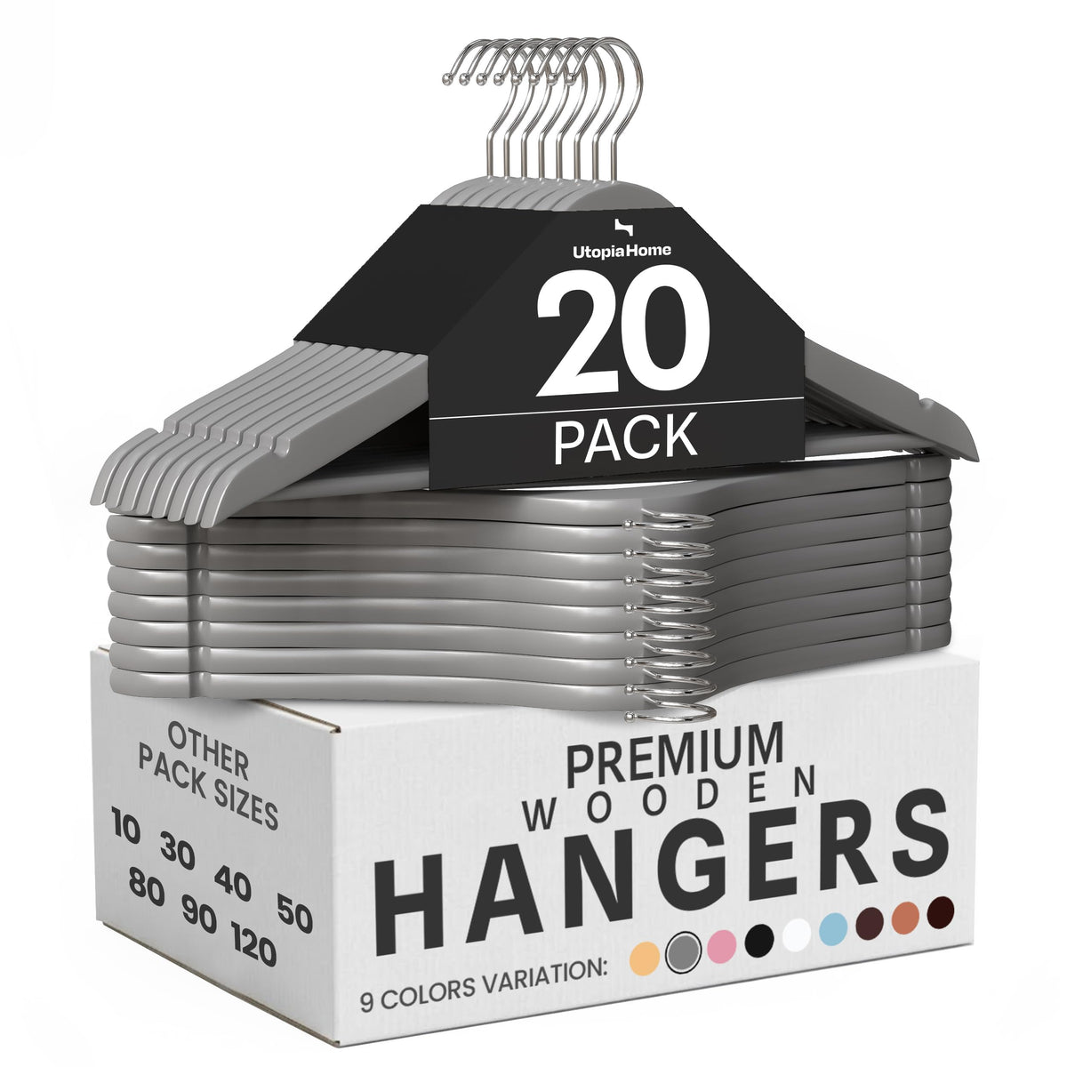Utopia Home Premium Wooden Hangers - 360-Degree Rotatable Hook - Durable & Slim - Shoulder Grooves - Non-Slip Lightweight Hangers for Coats, Suits, Pant and Jackets