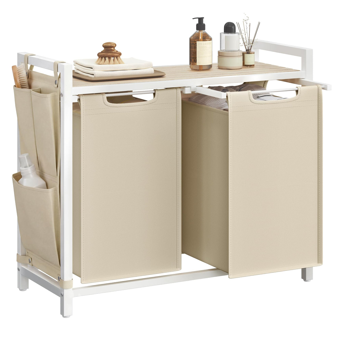 Laundry Basket with Removable Bag, Shelf & Metal Frame