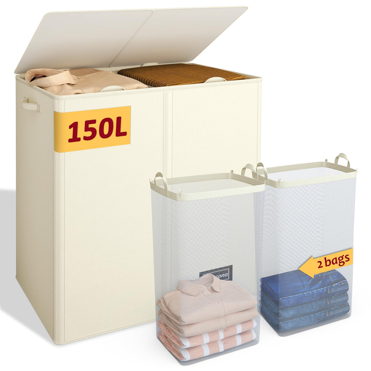 195L Large Laundry Hamper with Lid for Clothes Storage