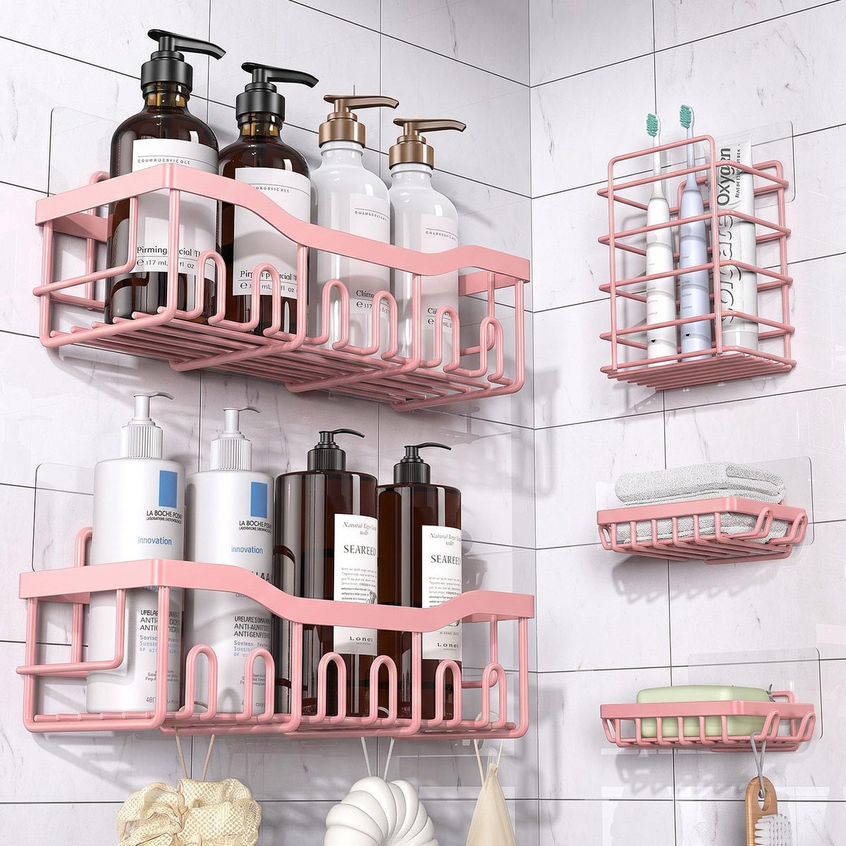 5-Pack Rustproof Stainless Steel Adhesive Shower Caddies