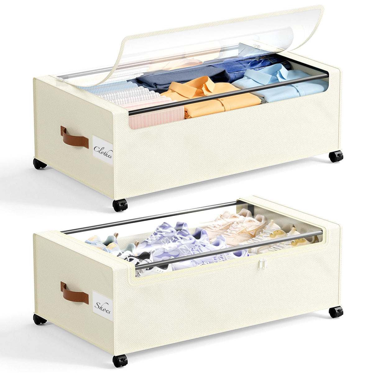 Yecaye Under Bed Storage with Wheels, Large Capacity Under Bed Storage Containers with Metal Frame & Clear Lid, Rolling Underbed Organizer Bins Drawers for Clothes, Shoes, Blankets