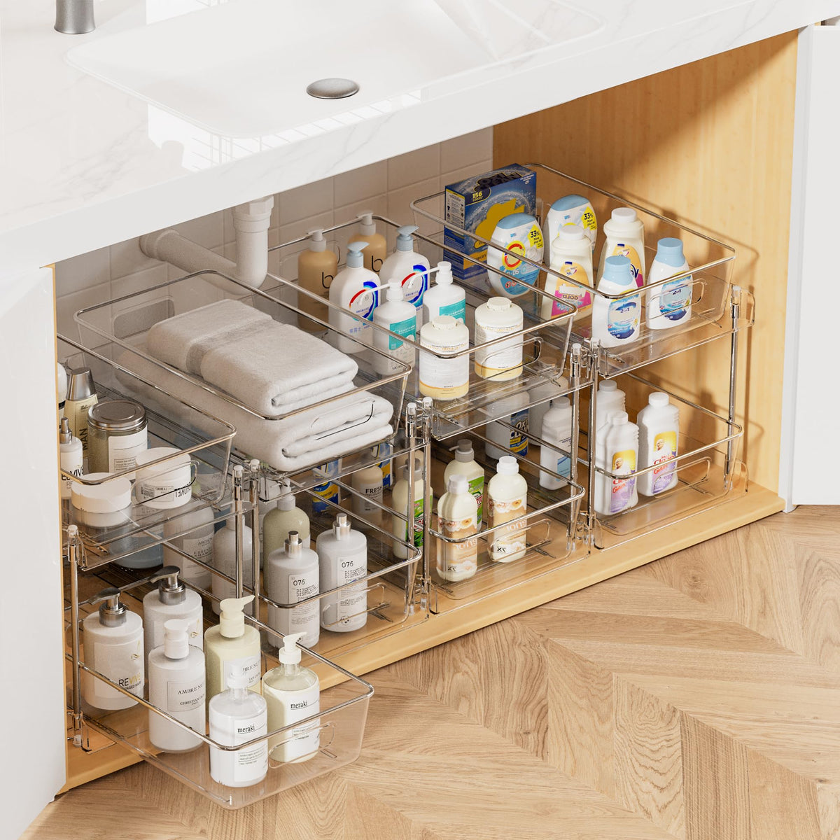 4-Pack 2-Tier Clear Pull-Out Under-Sink Organizers