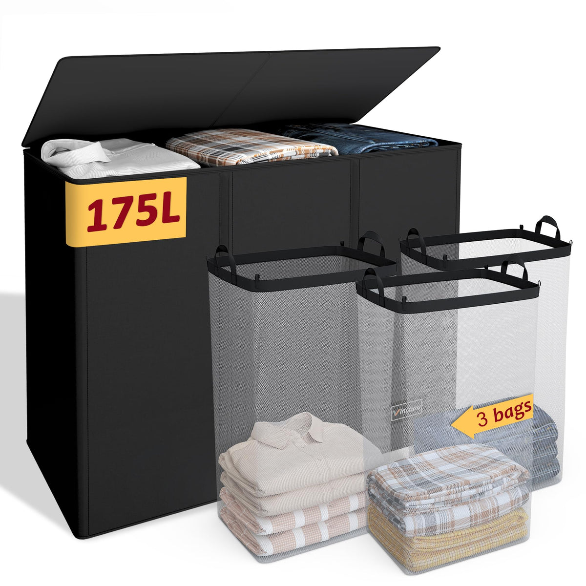 195L Large Laundry Hamper with Lid for Clothes Storage