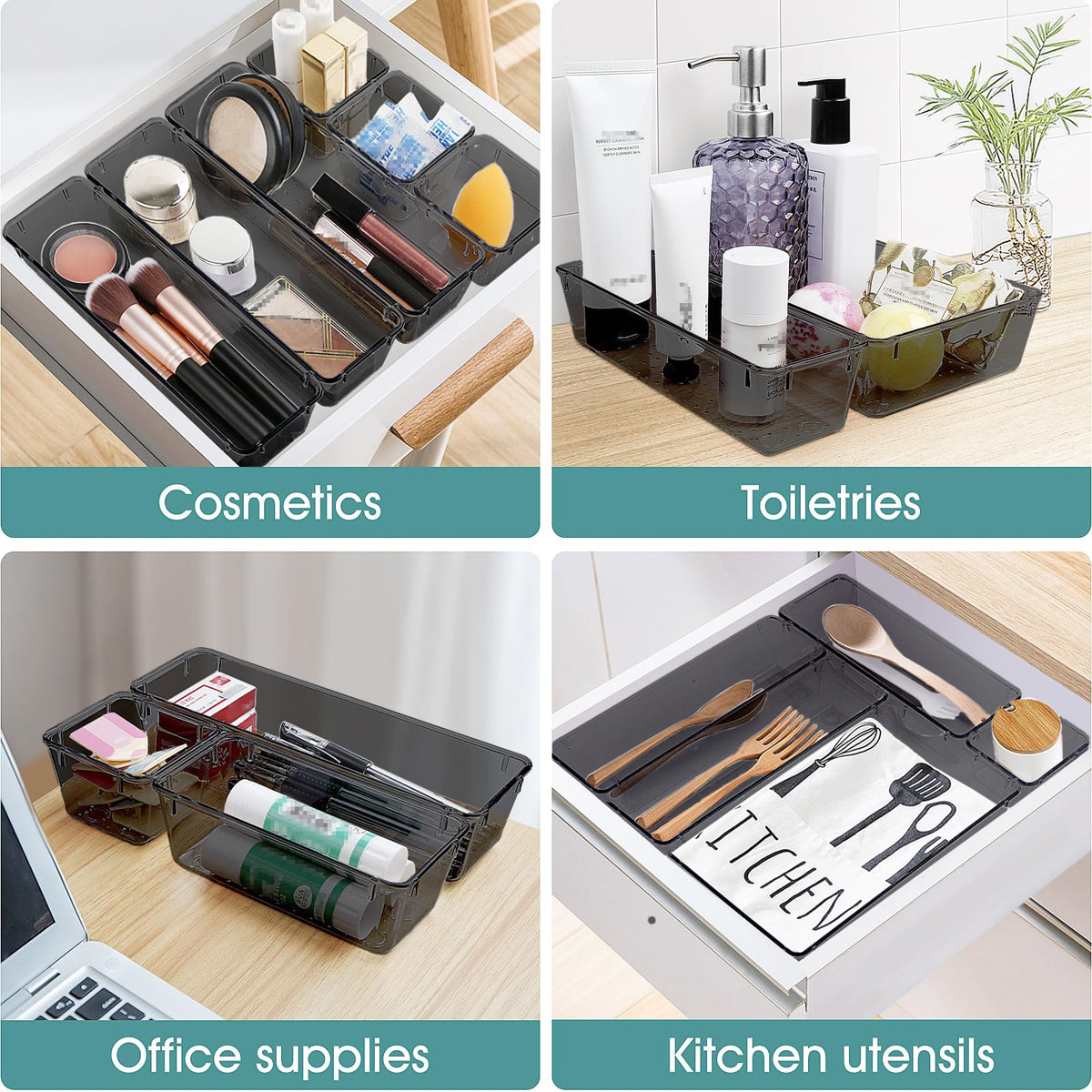 25-Piece Clear Plastic Drawer Organizer Tray Set