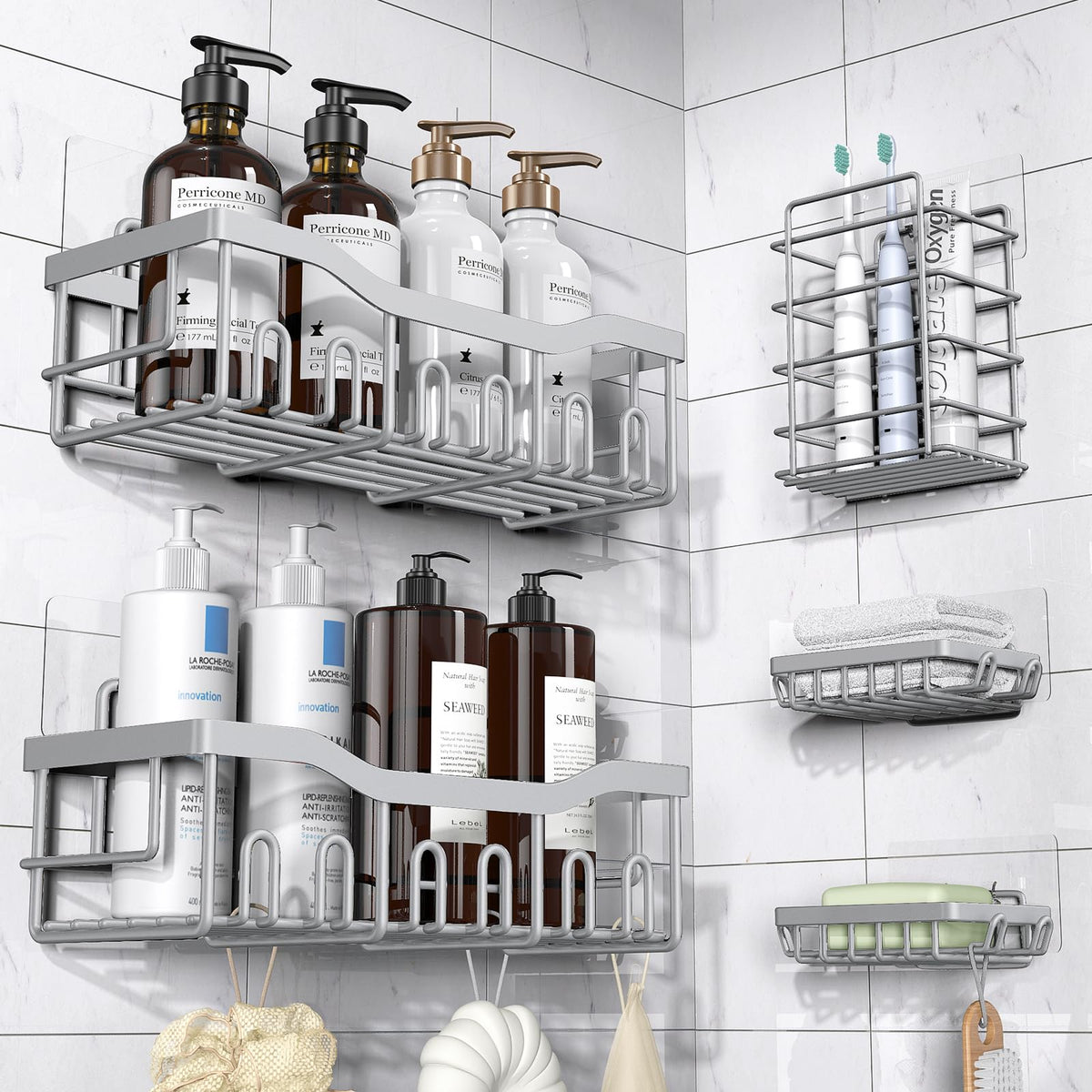 5-Pack Rustproof Stainless Steel Adhesive Shower Caddies