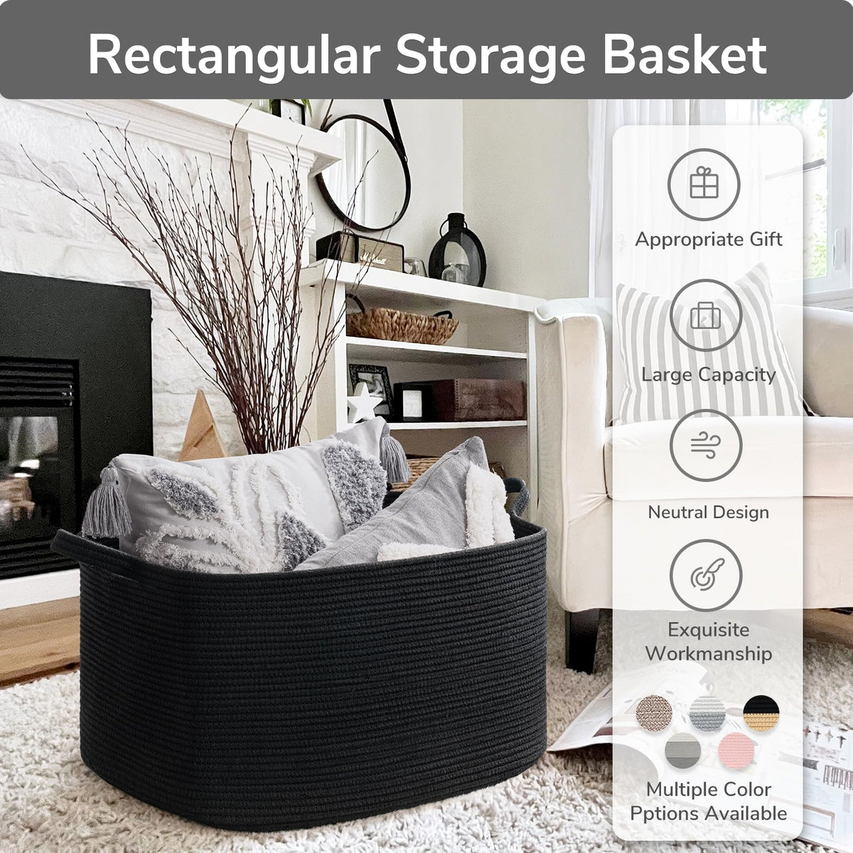 Woven Storage Baskets with Handles for Shelves & Closets