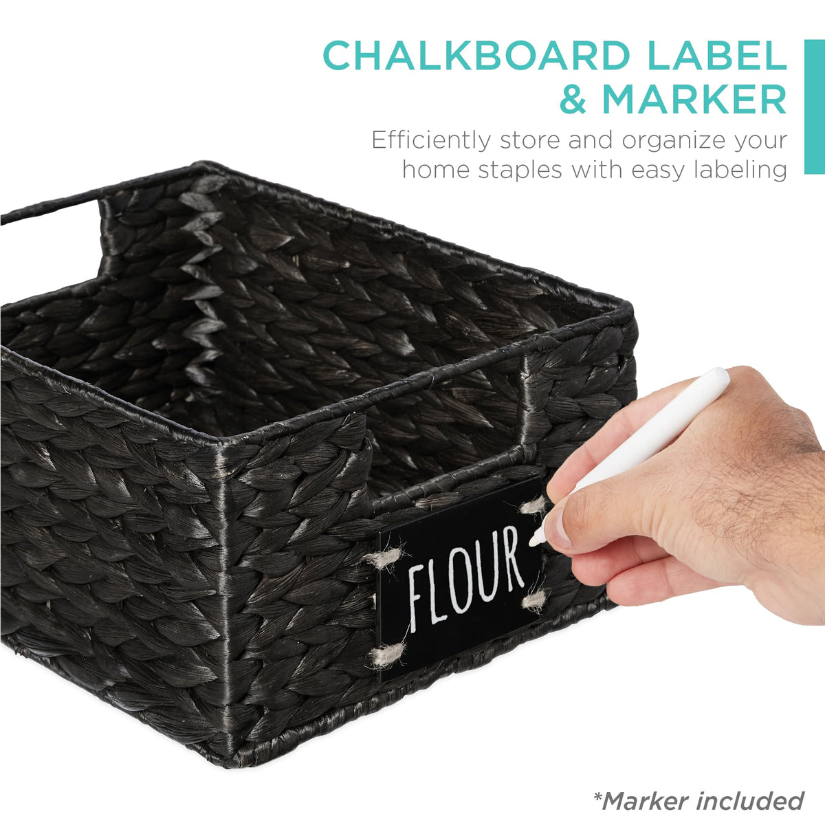 Best Choice Products Set of Woven Water Hyacinth Pantry Baskets w/Chalkboard Label, Chalk Marker
