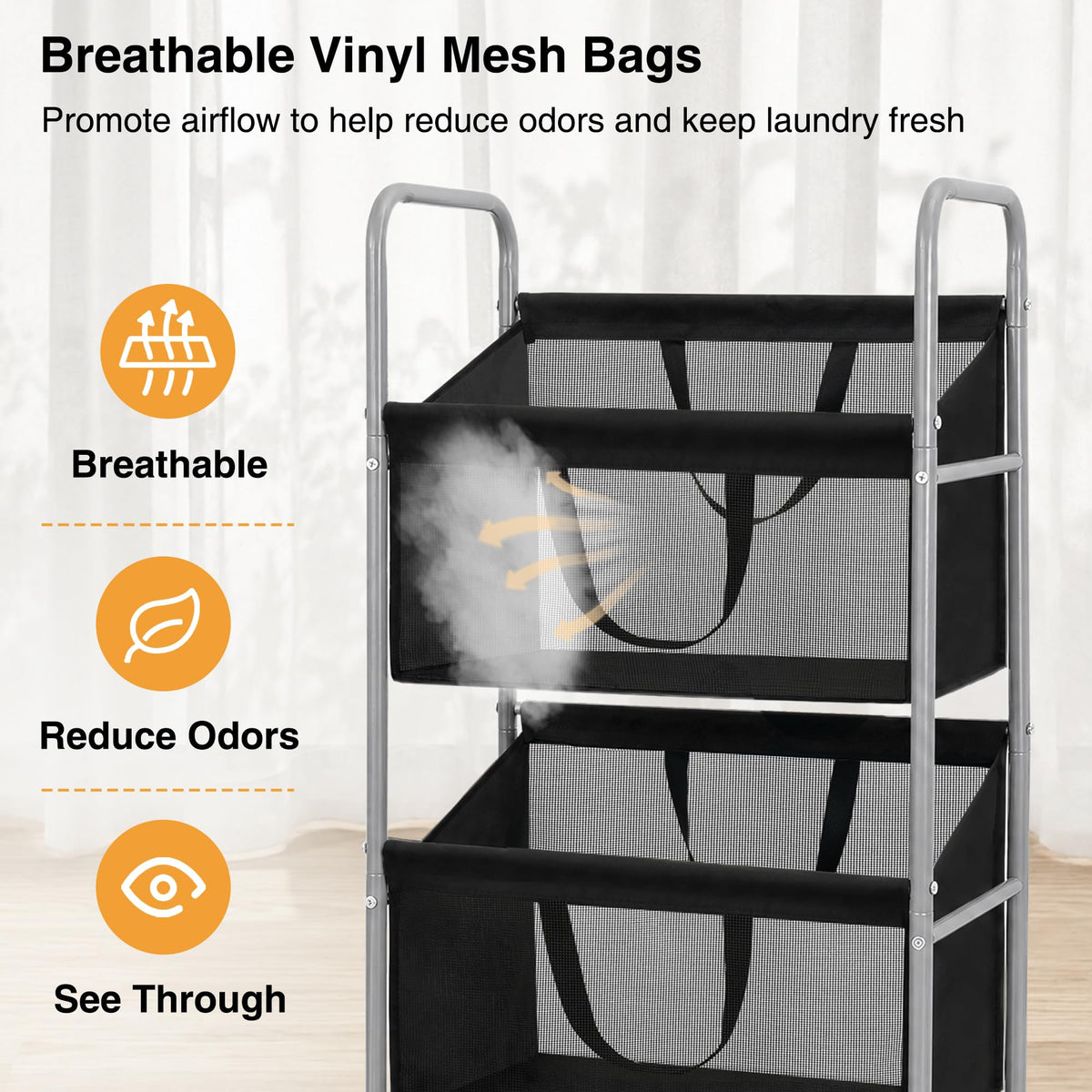 3-Tier Vertical Rolling Laundry Hamper with Storage Bins