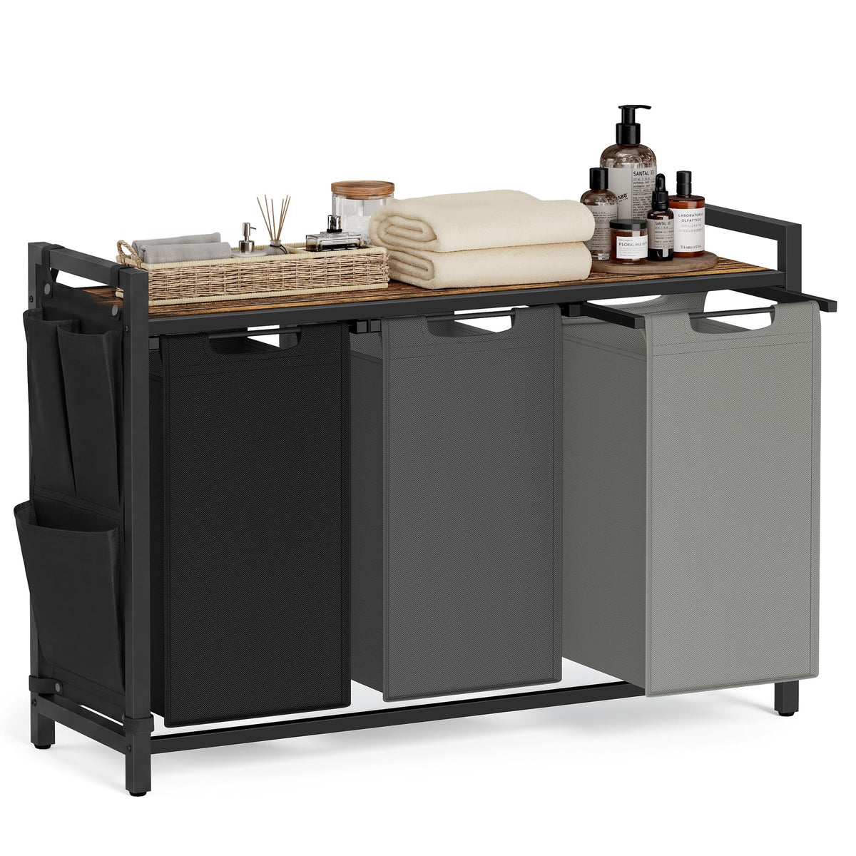 Laundry Basket with Removable Bag, Shelf & Metal Frame