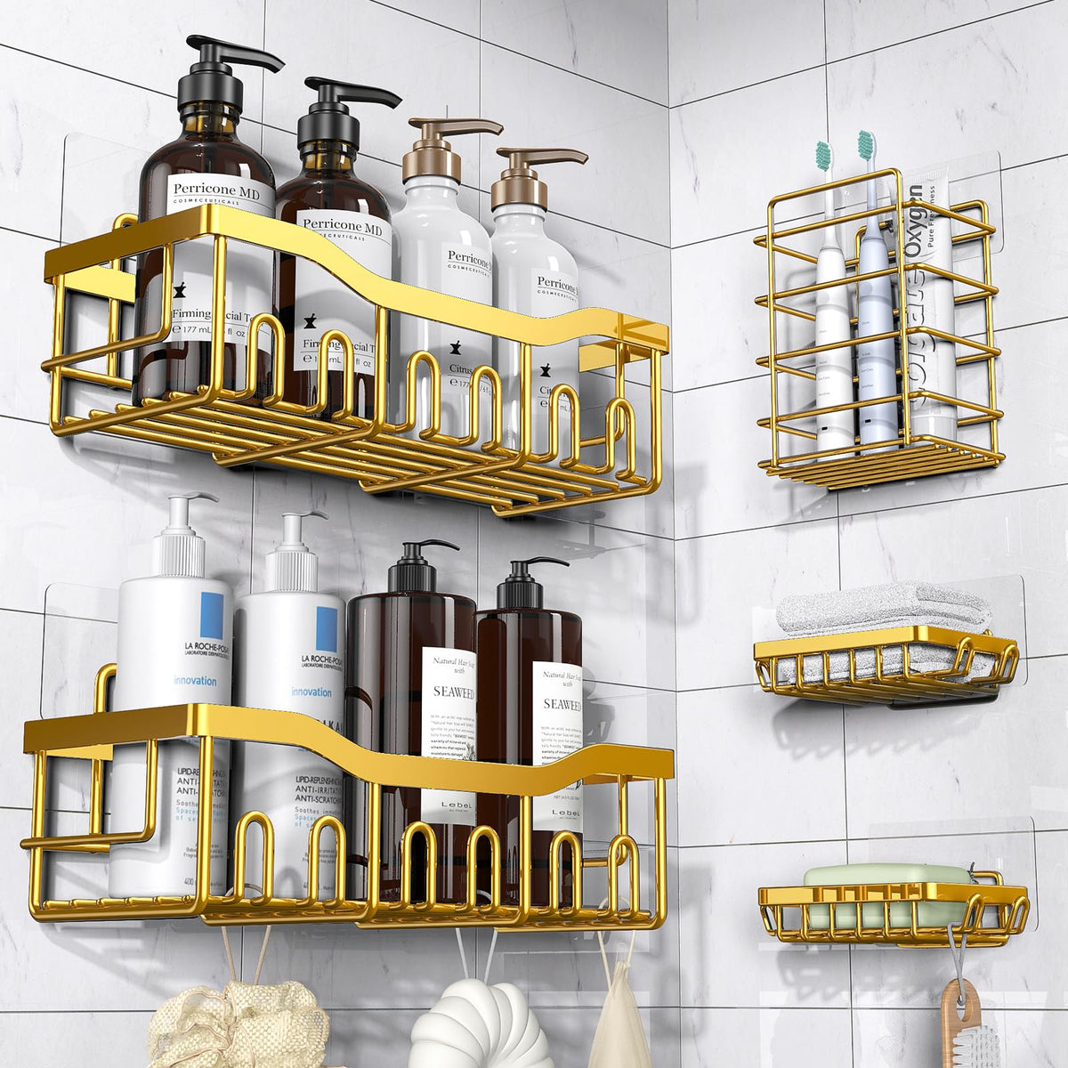 5-Pack Rustproof Stainless Steel Adhesive Shower Caddies
