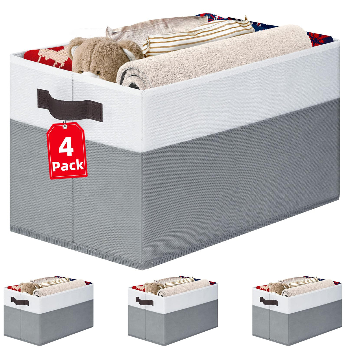 Large Fabric Storage Baskets with Handles for Shelves