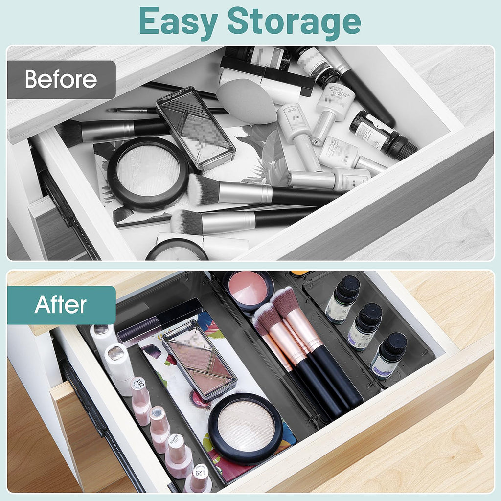 25-Piece Clear Plastic Drawer Organizer Tray Set