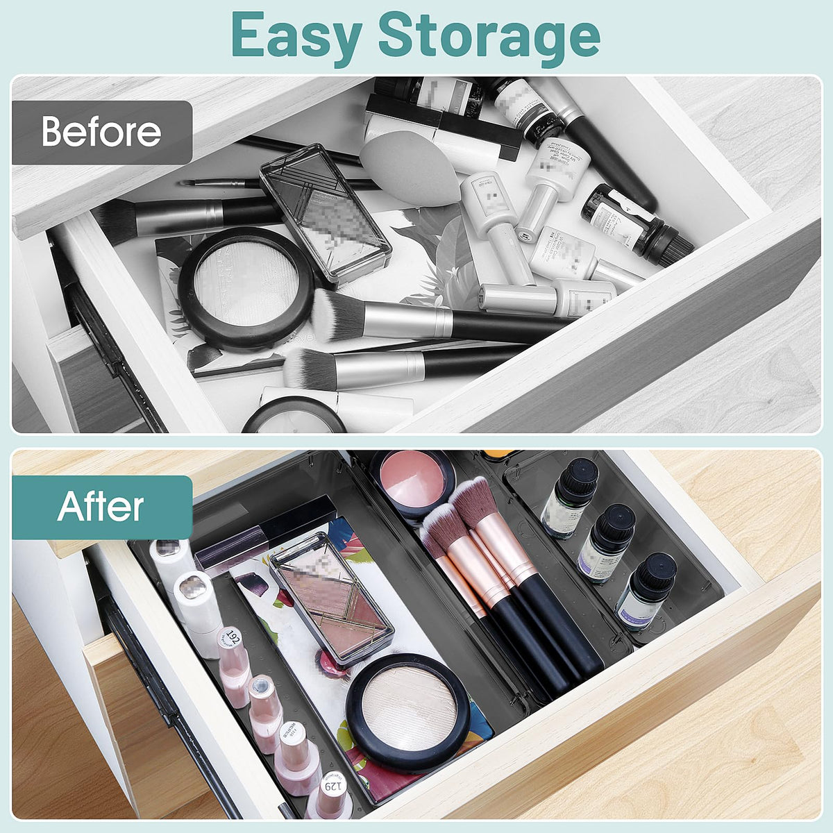 25-Piece Clear Plastic Drawer Organizer Tray Set