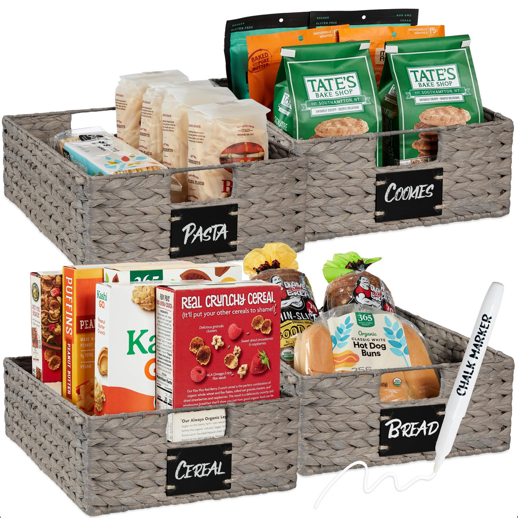 Best Choice Products Set of Woven Water Hyacinth Pantry Baskets w/Chalkboard Label, Chalk Marker