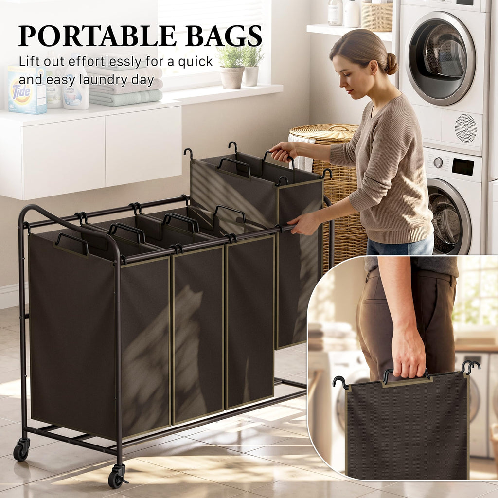 4-Bag Heavy-Duty Rolling Laundry Sorter Cart