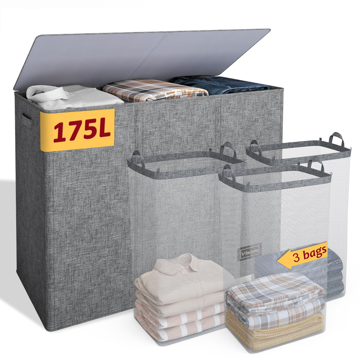 195L Large Laundry Hamper with Lid for Clothes Storage