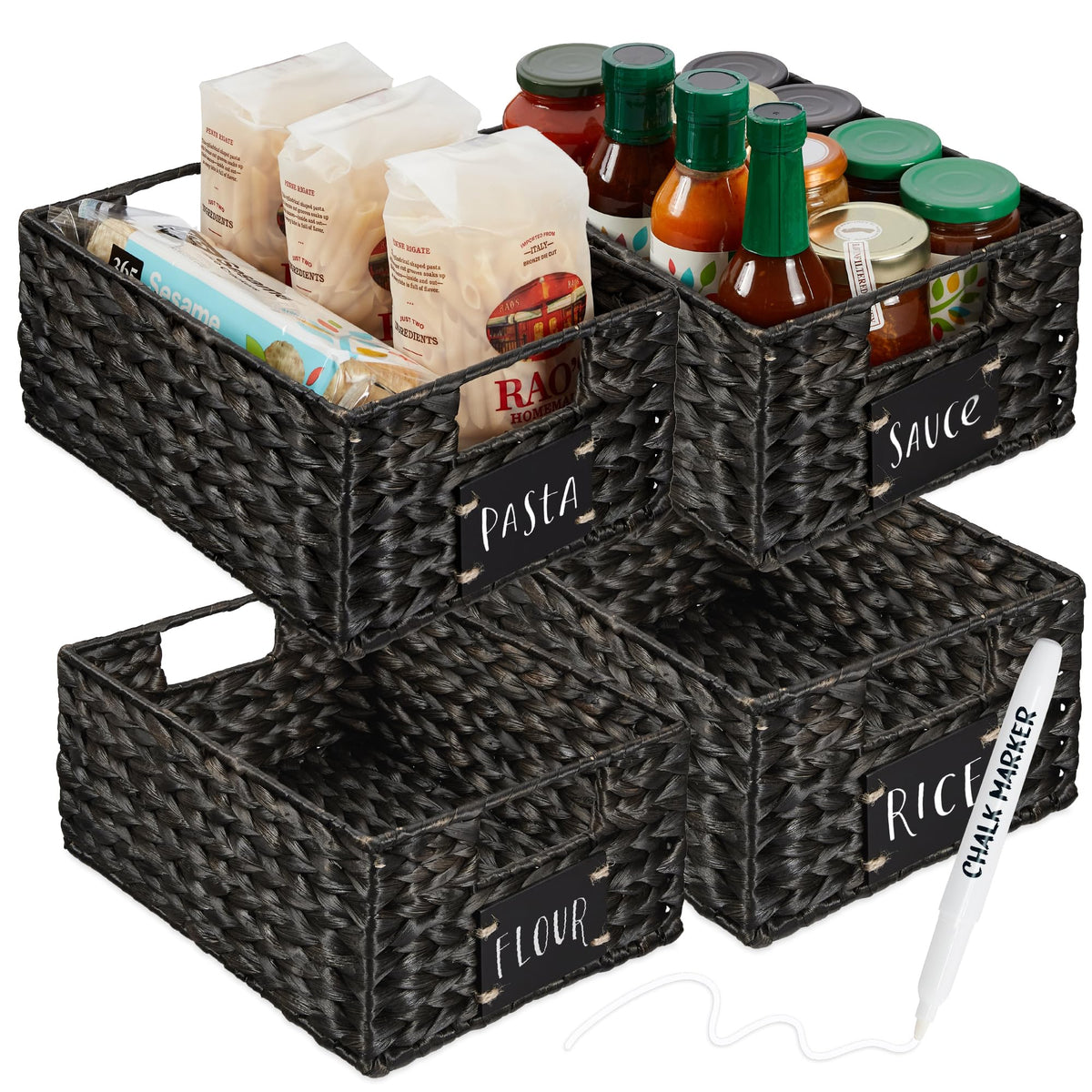 Best Choice Products Set of Woven Water Hyacinth Pantry Baskets w/Chalkboard Label, Chalk Marker