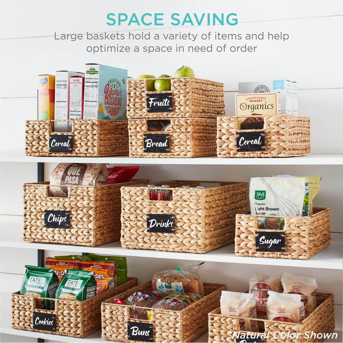 Best Choice Products Set of Woven Water Hyacinth Pantry Baskets w/Chalkboard Label, Chalk Marker