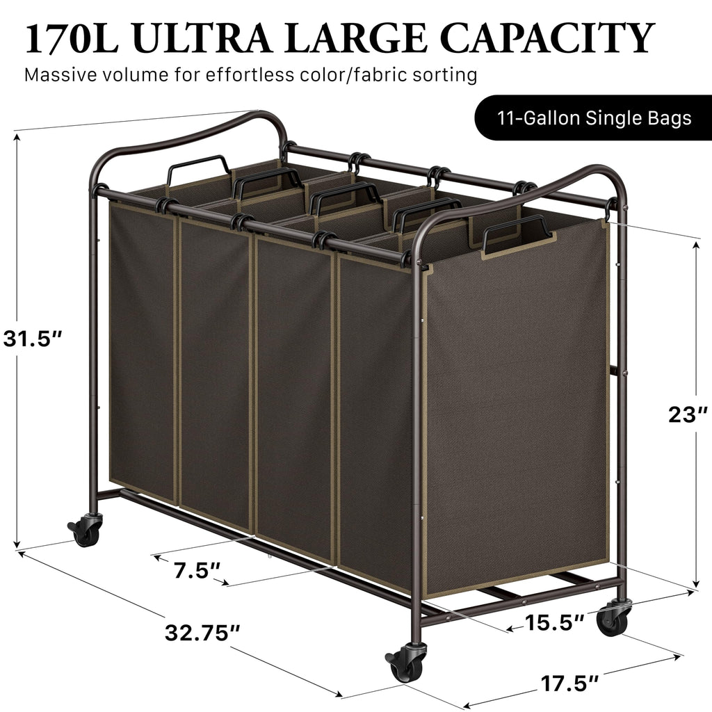 4-Bag Heavy-Duty Rolling Laundry Sorter Cart