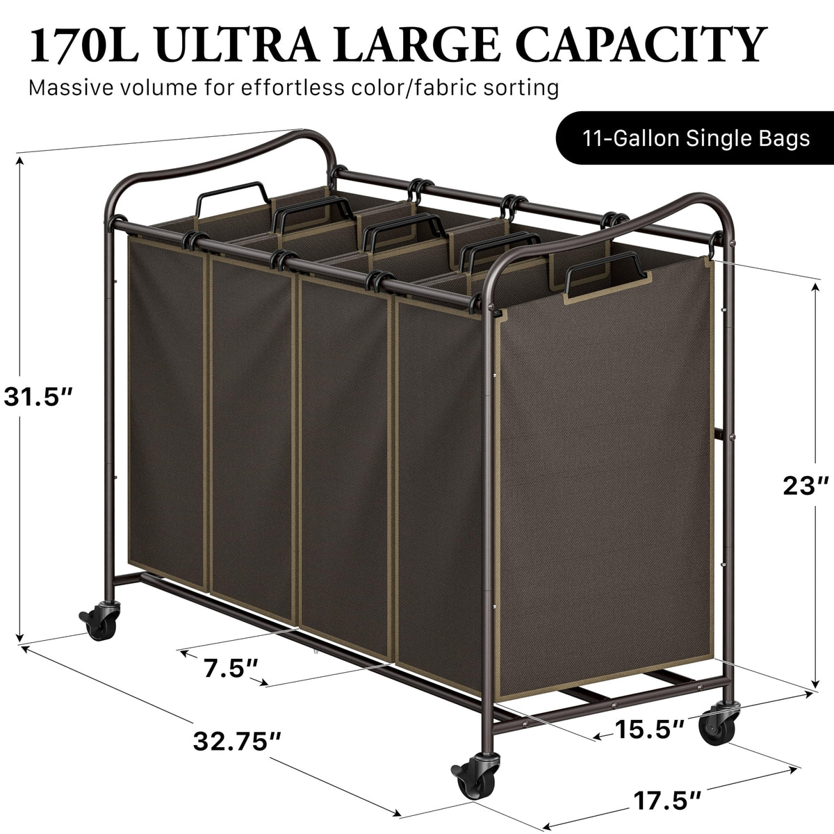 4-Bag Heavy-Duty Rolling Laundry Sorter Cart