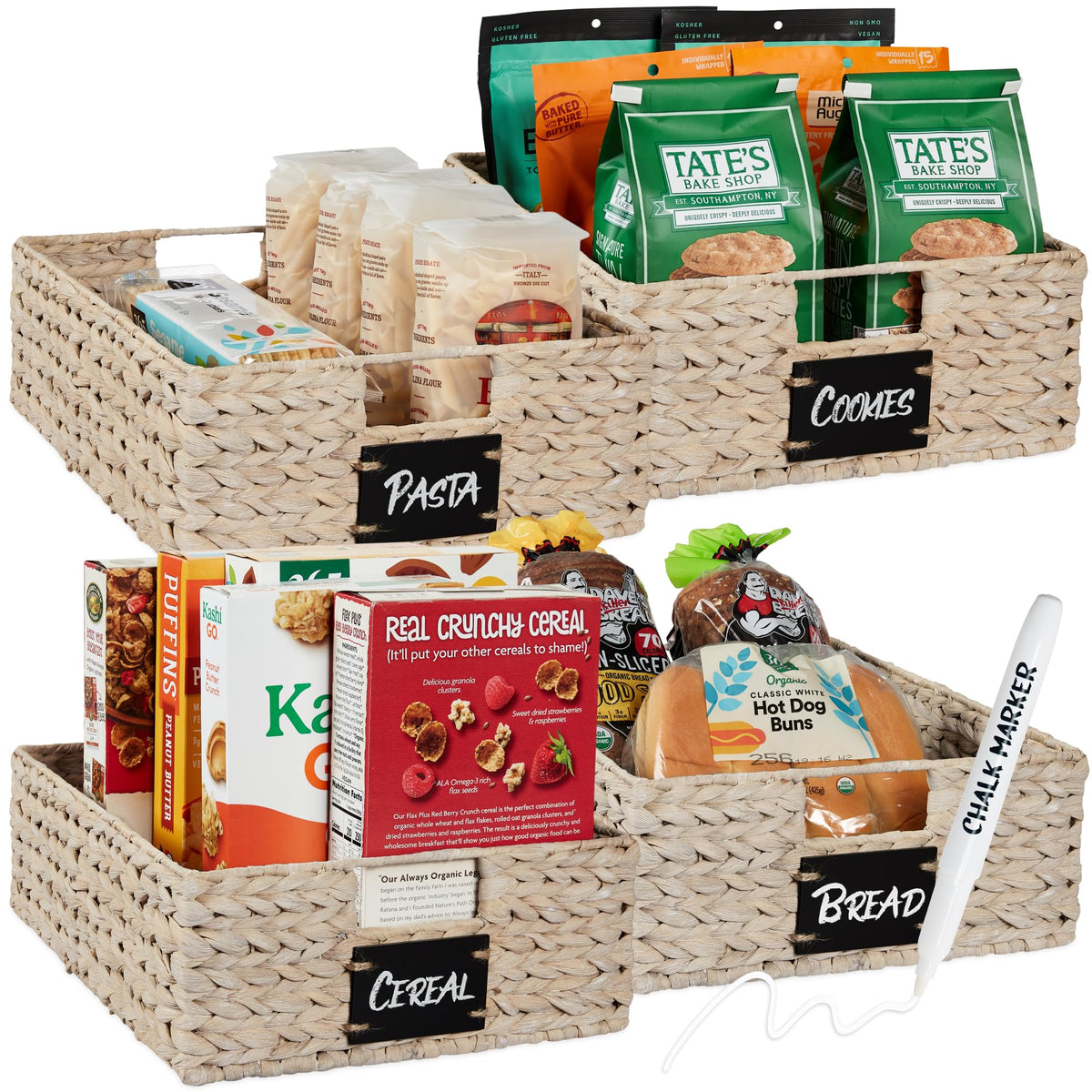 Best Choice Products Set of Woven Water Hyacinth Pantry Baskets w/Chalkboard Label, Chalk Marker
