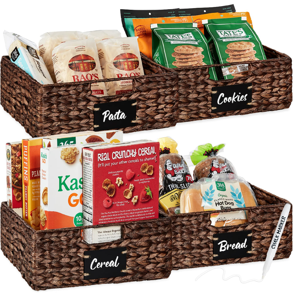 Best Choice Products Set of Woven Water Hyacinth Pantry Baskets w/Chalkboard Label, Chalk Marker