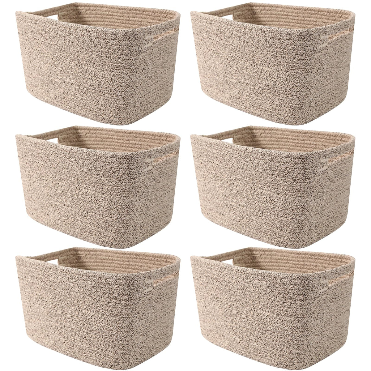 Woven Cotton Rope Storage Baskets with Handles for Shelves