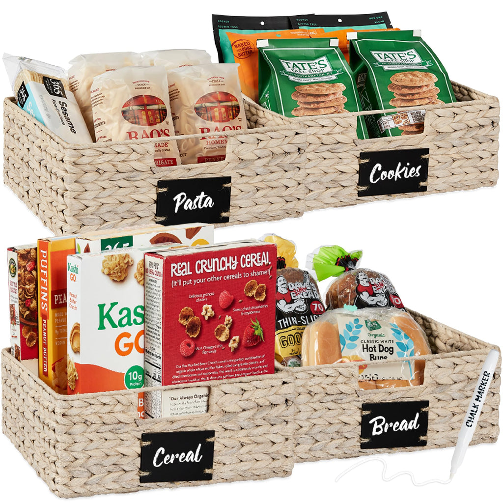 Best Choice Products Set of Woven Water Hyacinth Pantry Baskets w/Chalkboard Label, Chalk Marker