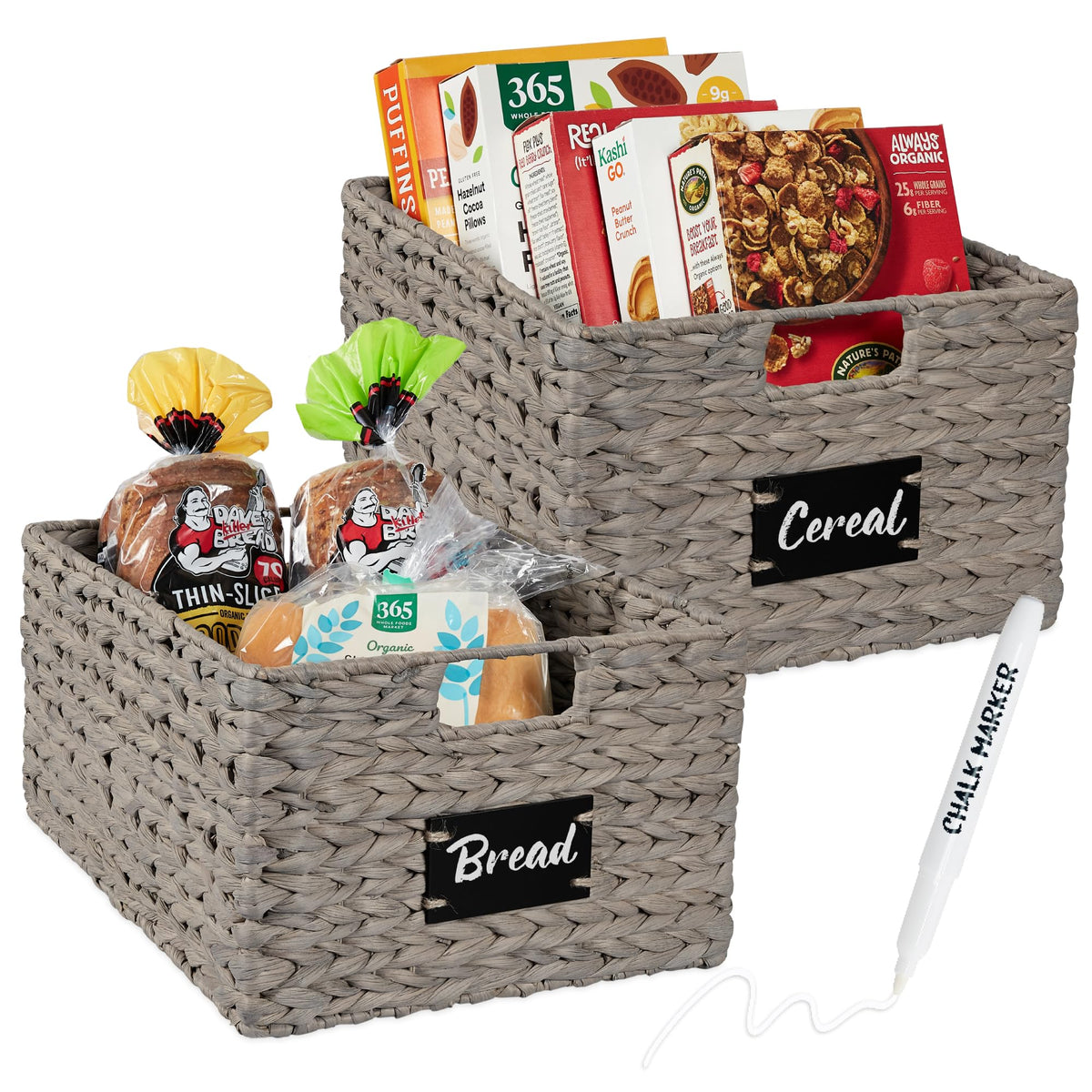 Best Choice Products Set of Woven Water Hyacinth Pantry Baskets w/Chalkboard Label, Chalk Marker