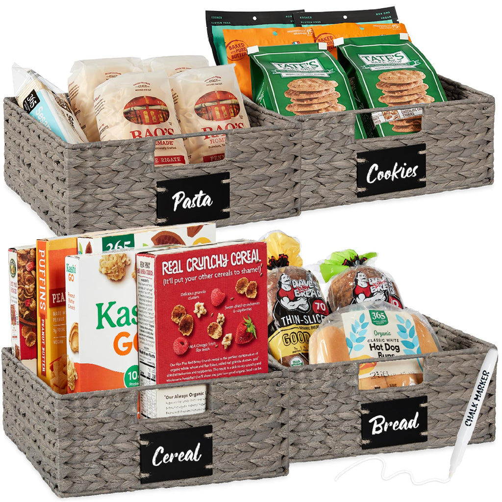 Best Choice Products Set of Woven Water Hyacinth Pantry Baskets w/Chalkboard Label, Chalk Marker