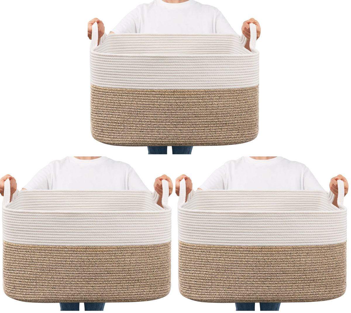 Woven Storage Baskets with Handles for Shelves & Closets