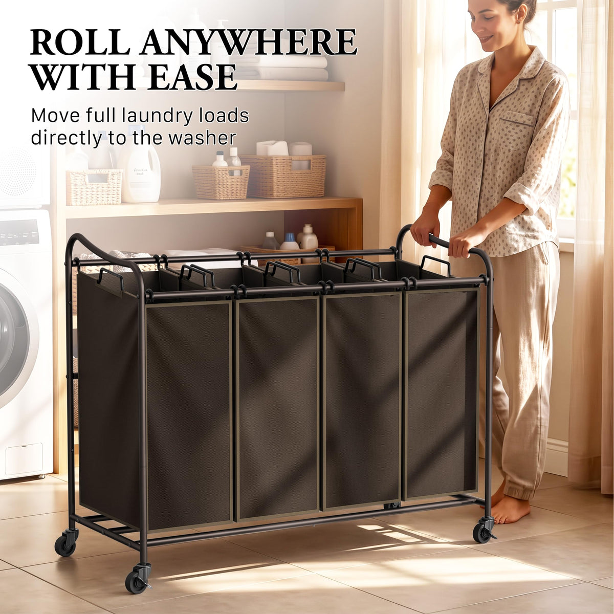 4-Bag Heavy-Duty Rolling Laundry Sorter Cart