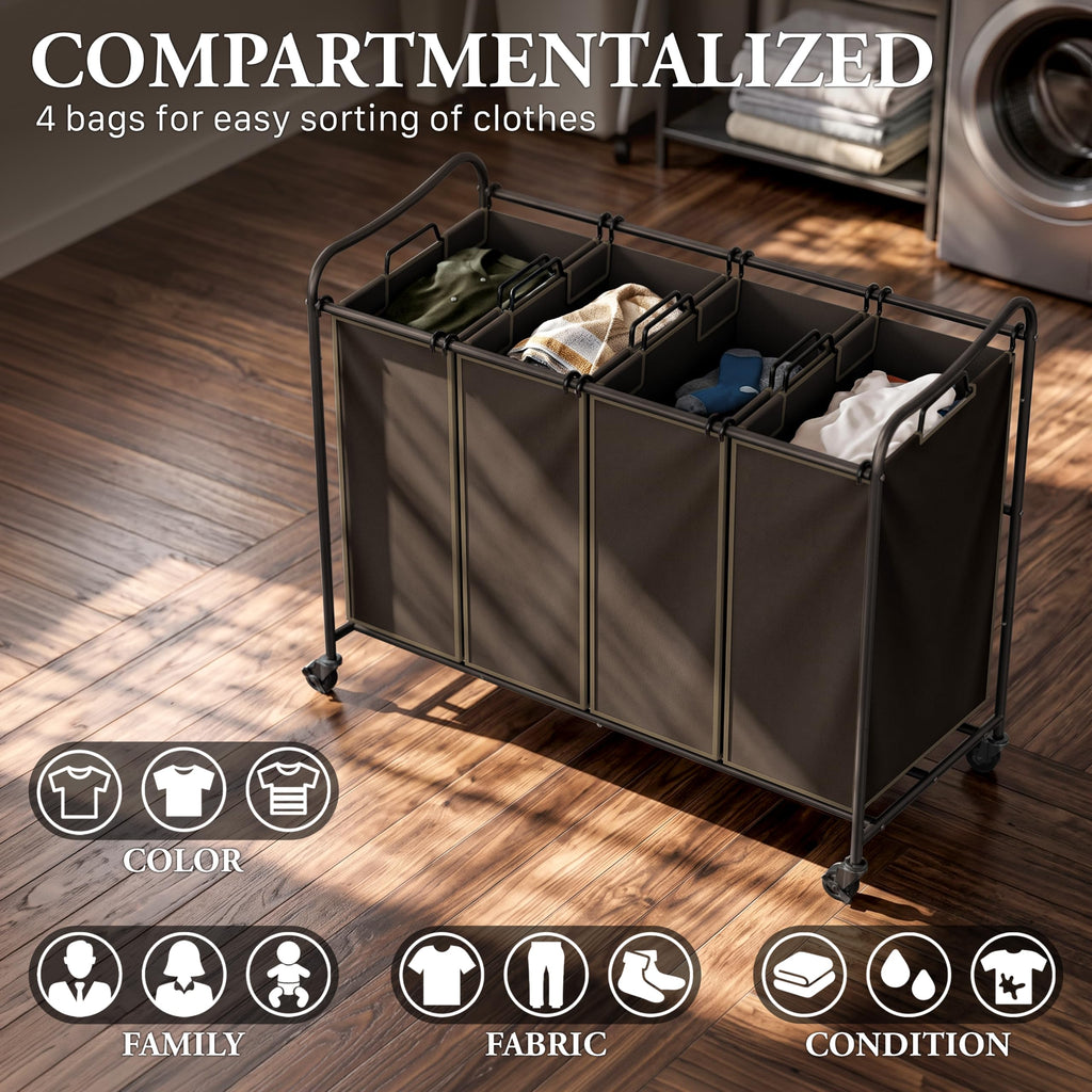 4-Bag Heavy-Duty Rolling Laundry Sorter Cart