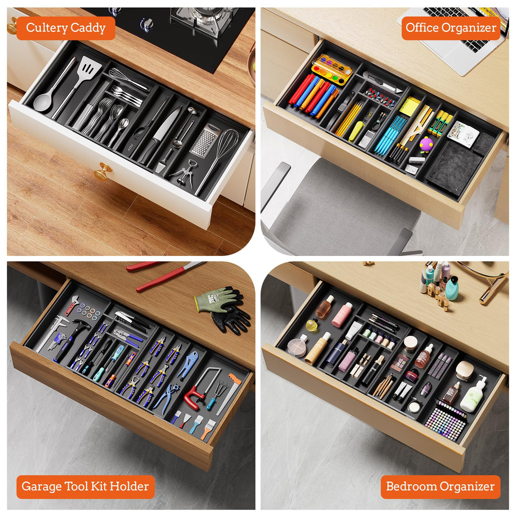 Silverware Organizer Large, Expandable 7 Slots Silverware Drawer Organizer Adjustable Flatware and Cutlery Holder, Bamboo Utensil Tray for Kitchen