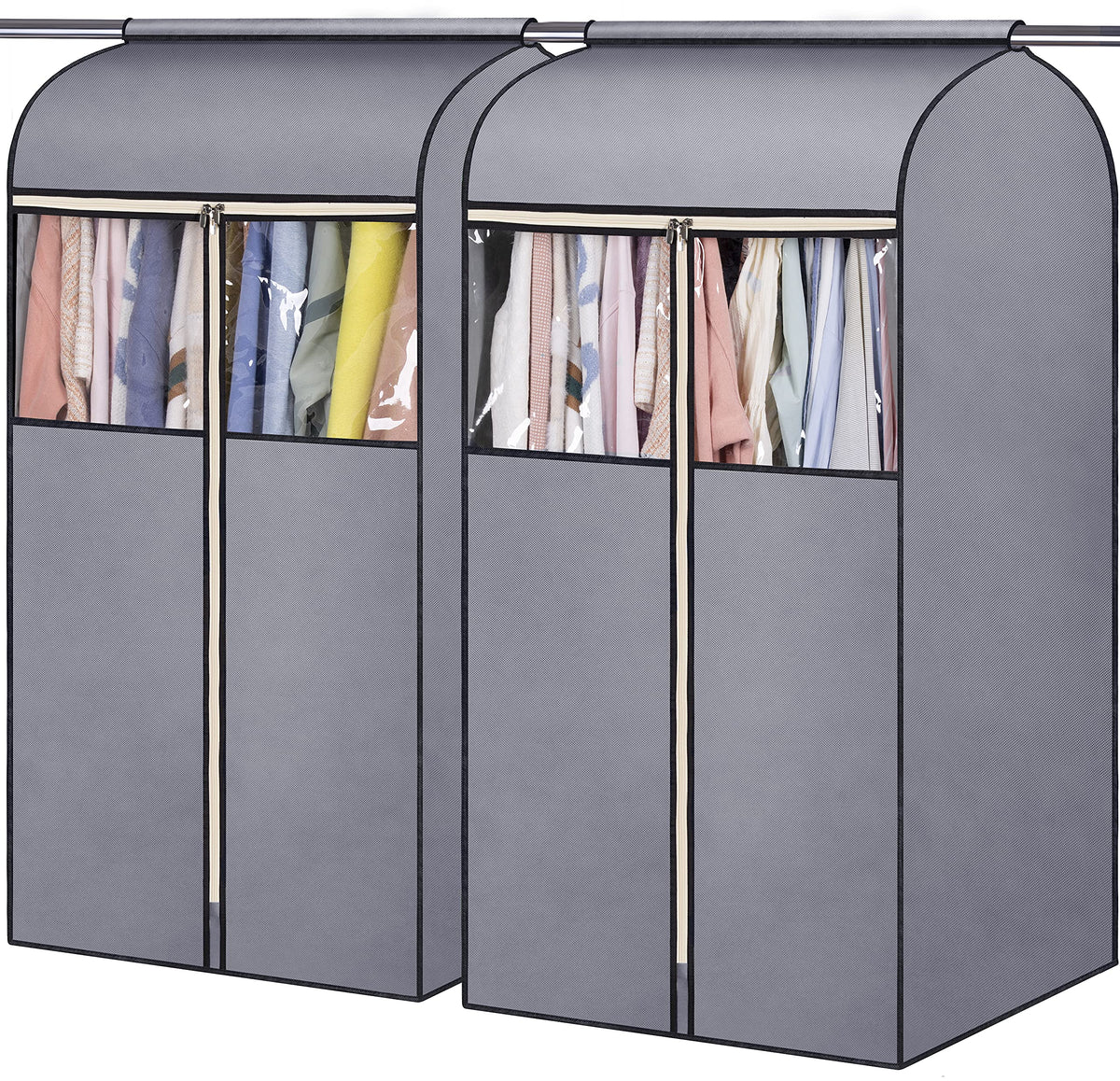 SLEEPING LAMB 54" Garment Bag Organizer Storage with Clear PVC Windows Well-Sealed Garment Rack Cover Hanging Closet Cover for Dresses Coats Jackets Closet Storage, Grey