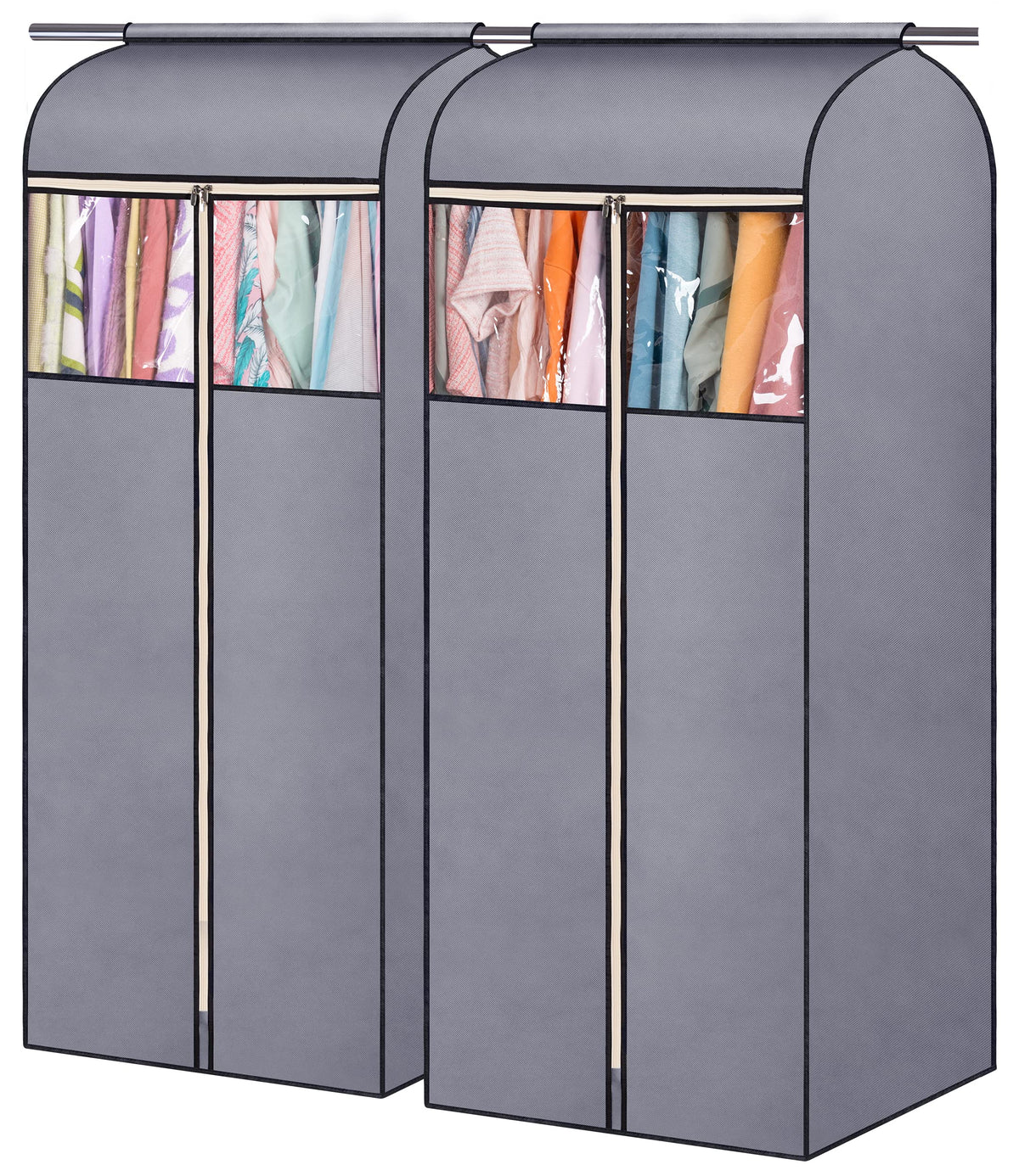 SLEEPING LAMB 54" Garment Bag Organizer Storage with Clear PVC Windows Well-Sealed Garment Rack Cover Hanging Closet Cover for Dresses Coats Jackets Closet Storage, Grey